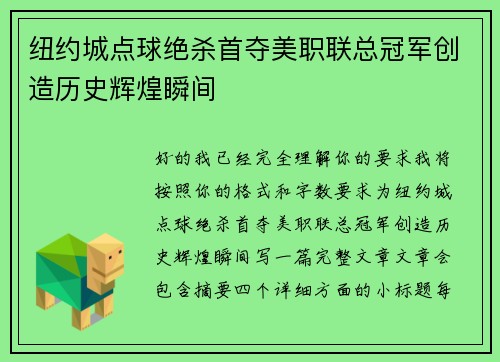 纽约城点球绝杀首夺美职联总冠军创造历史辉煌瞬间
